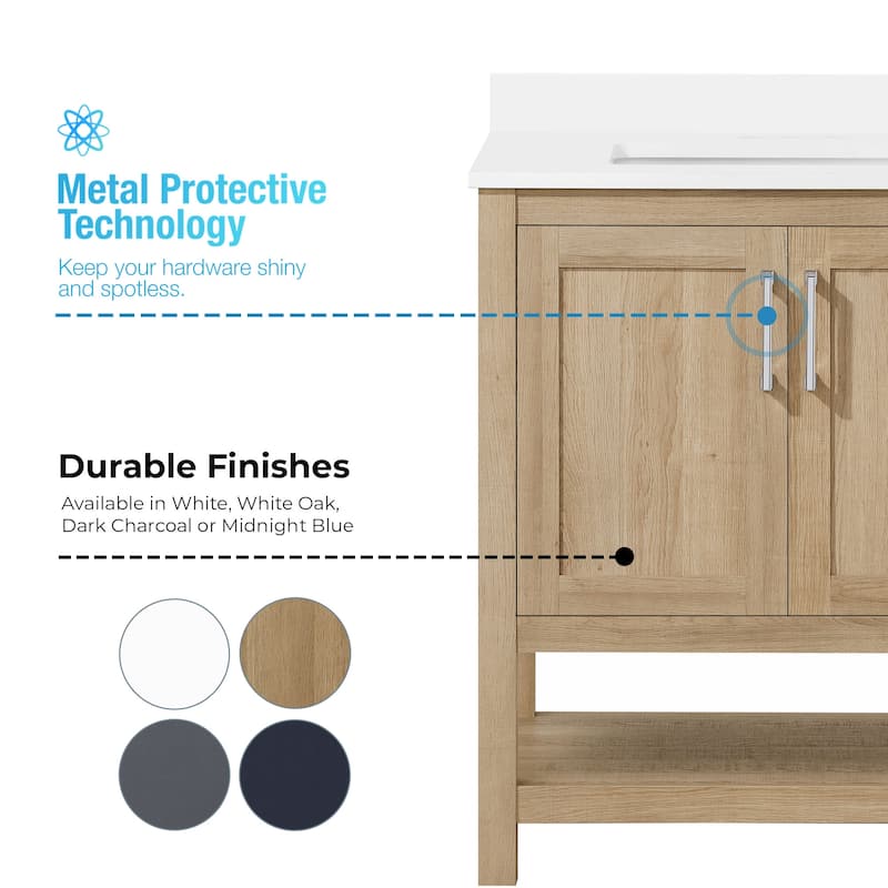 OVE Decors Vegas 30" Bathroom Vanity Combo w/ Top and Backsplash, White Oak
