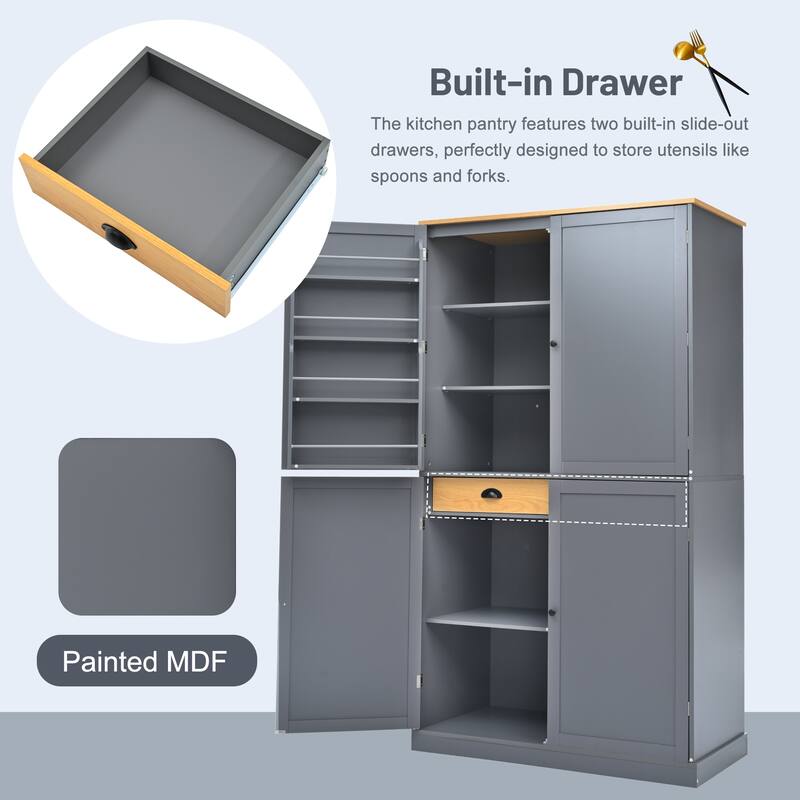 Kitchen Pantry with 2 Drawers, 2 Adjustable Shelves and 8 Door Shelves