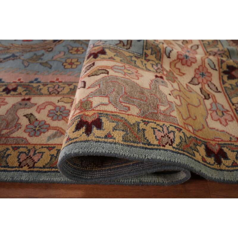 Hunting Animals Blue Ziegler Oriental Area Rug Handmade Wool Carpet - 9'0"x 11'11"