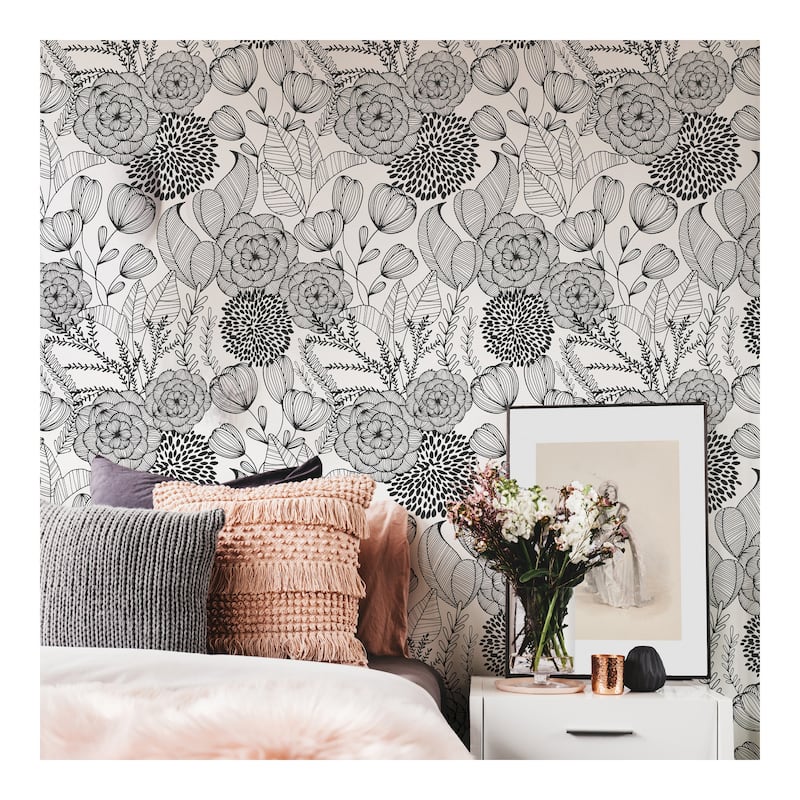 NuWallpaper Black Secret Garden Peel & Stick Wallpaper - 216in x 20.5in x 0.025in