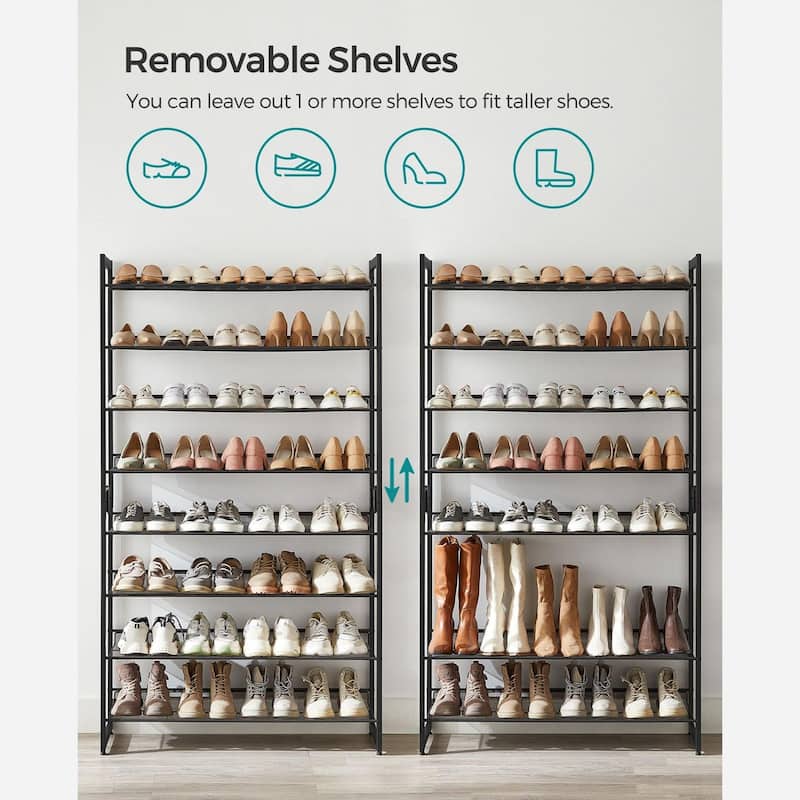 Black Stackable Freestanding Metal 8-Tier Shoe Shelf Organizer for 40 Pairs with Mesh Shelves - 12.1''D x 36.4''W x 64.4''H