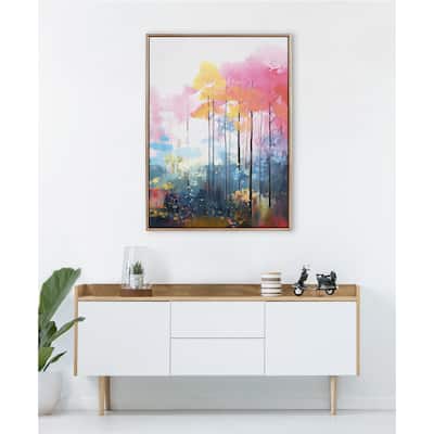 Kate and Laurel Sylvie Beaded Colorful Forest Landscape Framed Canvas by The Creative Bunch Studio