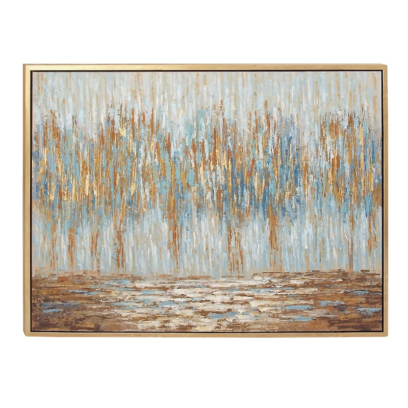 Canvas Tree Abstract Framed Wall Art with Gold and Copper Accents - Blue - Roche River Decor
