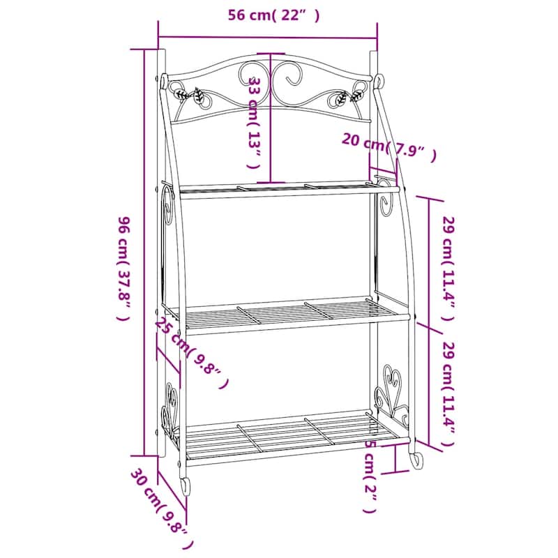 vidaXL Flower Rack Black Powder-coated Steel Flower Rack Rectangular - 11.8 x 22.0 x 37.8 in