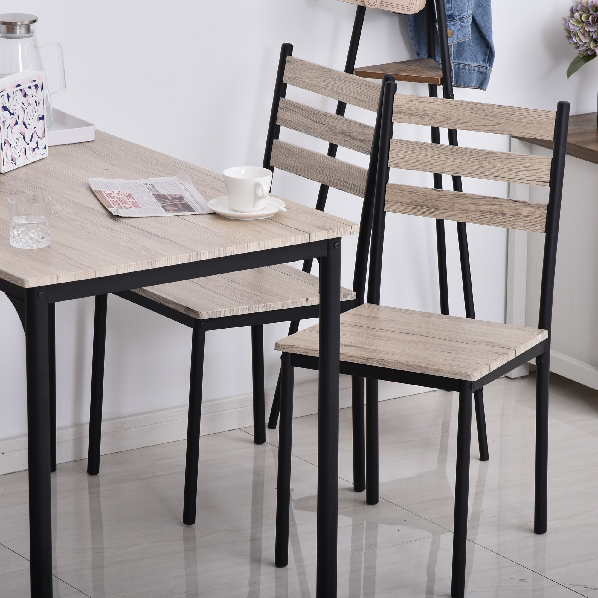 Homcom Modern 5 Piece Wooden Dining Kitchen Table Set 1 Table 4 Chairs Metal Legs Overstock 31758864