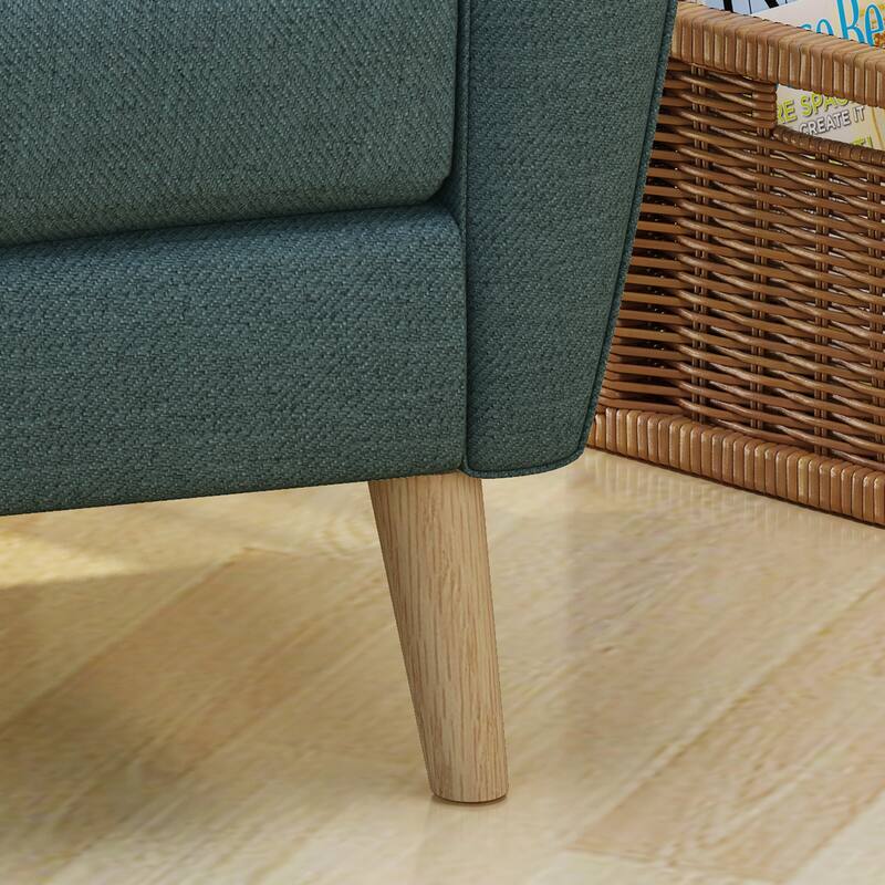 Roomfitters Mid-Century Fabric Club Chair with Channel Stitching, Cushioned Seat and Wooden Legs for Living Room Comfort