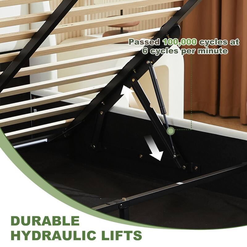 Linen Wingback Hydraulic Lift Up Storage Upholstered Platform Bed