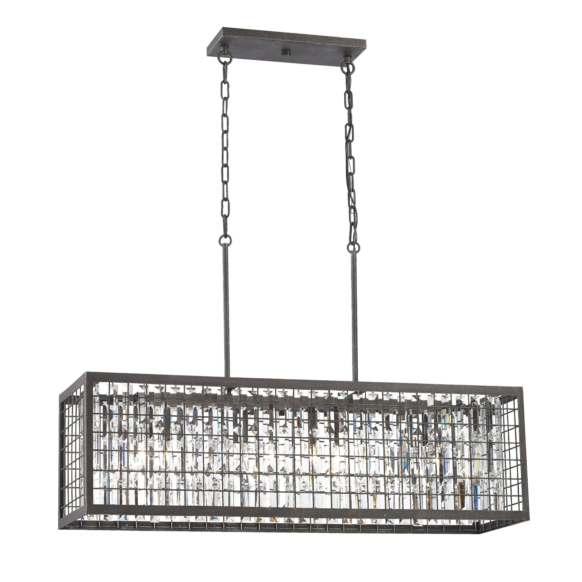 4-Light Rectangular Cage Chandelier with Clear Crystal - 37" - Silverdust Gray