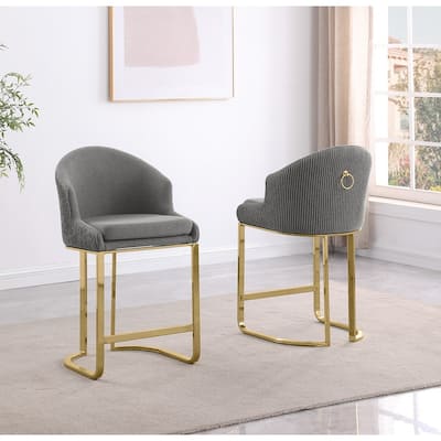 Best Quality Furniture Teddy Fabric Gold Chrome Barstools (Set of 2) - N/A