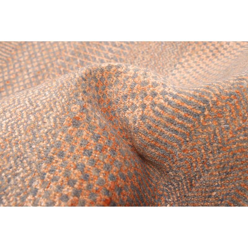 ECARPETGALLERY Hand-knotted Finest Silk Shadow Copper Silk, Wool Rug - 2'7 x 12'2