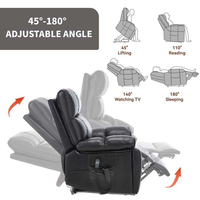 Leatheraire Heat Massage Dual Motor Infinite Position Up to 350 LBS Large Electric Power Lift Recliners with Hidden Cup Holders