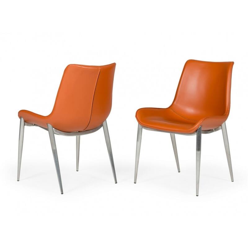 Set of Two Cognac Faux Leather Modern Dining Chairs