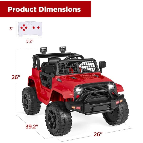 12V Kids Ride On Truck with Remote Control, Spring Suspension - Red