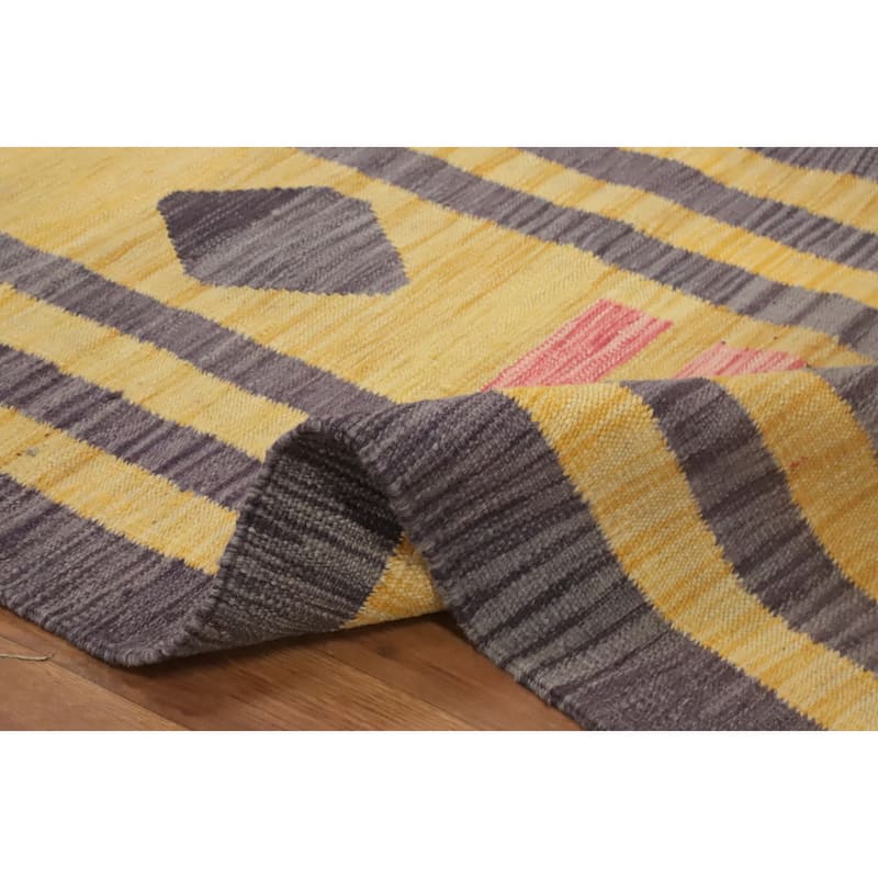 Hand Woven Oriental 100% Wool Carpet Southwestern Tribal Yellow & Gold Kilim Area Rug - 12' 8'' X 10' 2''