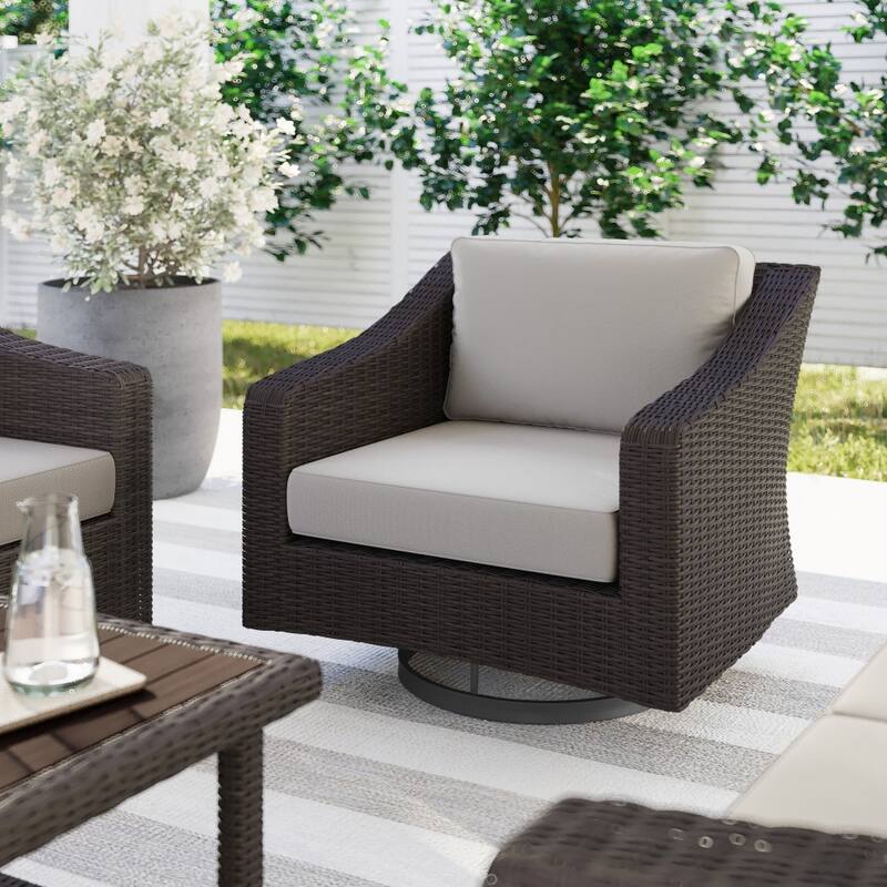Martha Stewart Outdoor Rattan Wicker Swivel Chair with All-Weather Cushions - 34"D x 32"W x 30"H