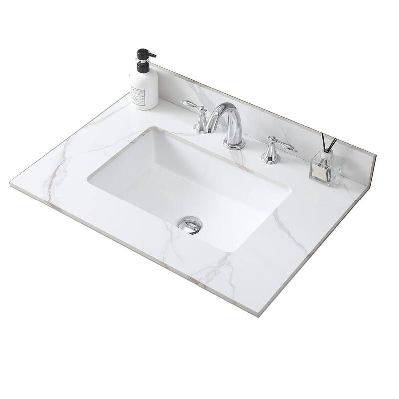31 in./ 37 in./ 43 in. Carrara Gold Engineered Stone Bathroom Vanity Top with Ceramic Sink