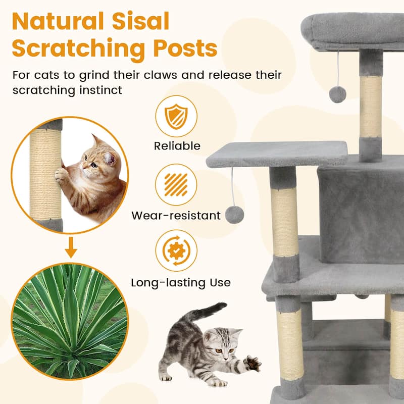 Costway 58” Tall Multi-level Cat Tree with Upholstered Perch & Cat - See Details