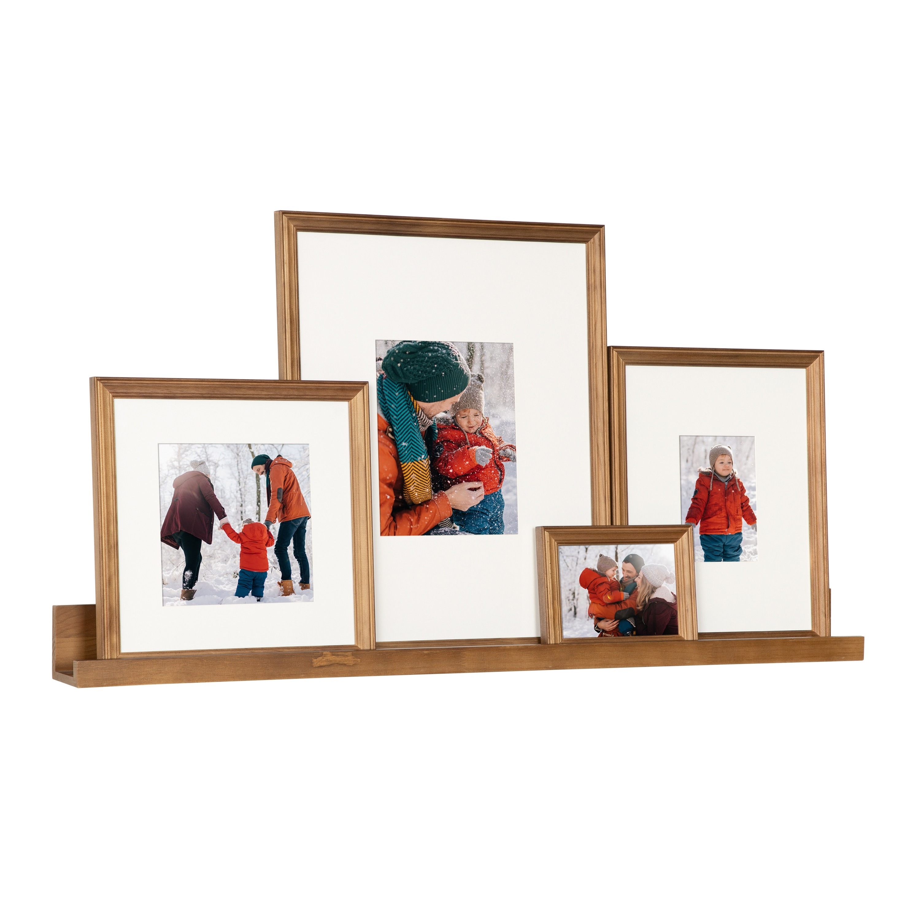 Bordeaux Transitional Picture Frame Set, Set of 5, Natural Rustic, Wooden Assorted Size Picture Frames with Shelf
