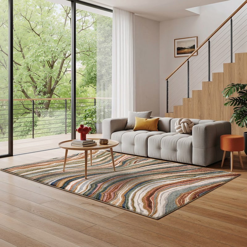 Tobias Abstract Waves Multi-colored Area Rug - 6' 7" x 9' 4" - Rectangle