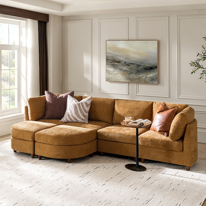 Mattia 125" Modern Under-seat Storage Sectional Sofa with Round Table and Solid Wood Legs by HULALA HOME