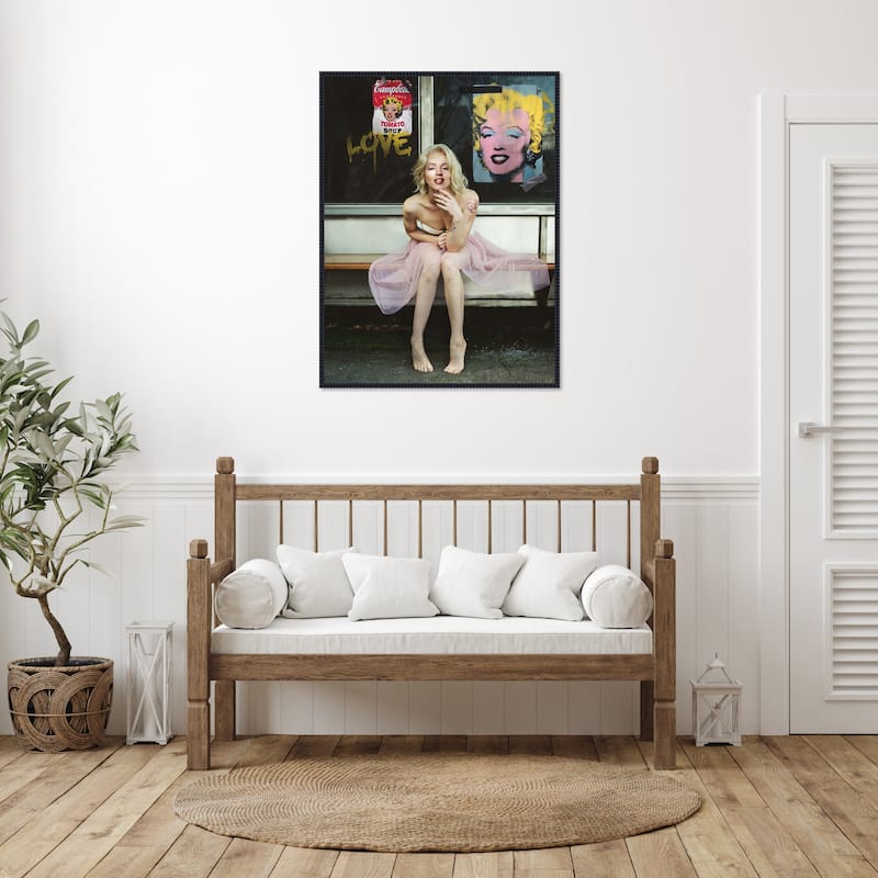 New Marilyn by Dikhotomy Framed Canvas Wall Art Print - Sylvie Beaded Black