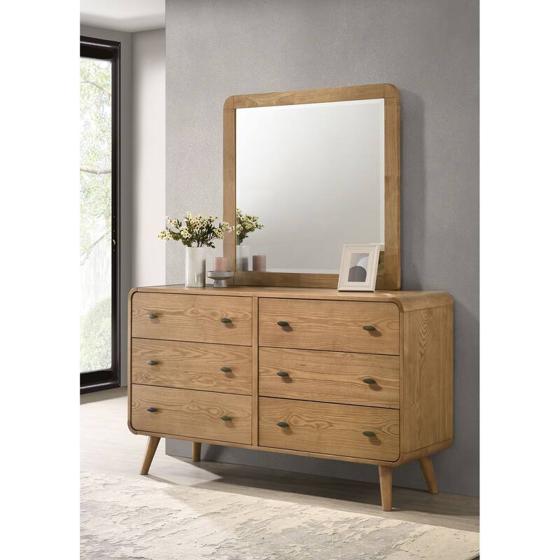 Robyn 6-drawer Bedroom Dresser and Mirror Light Ash