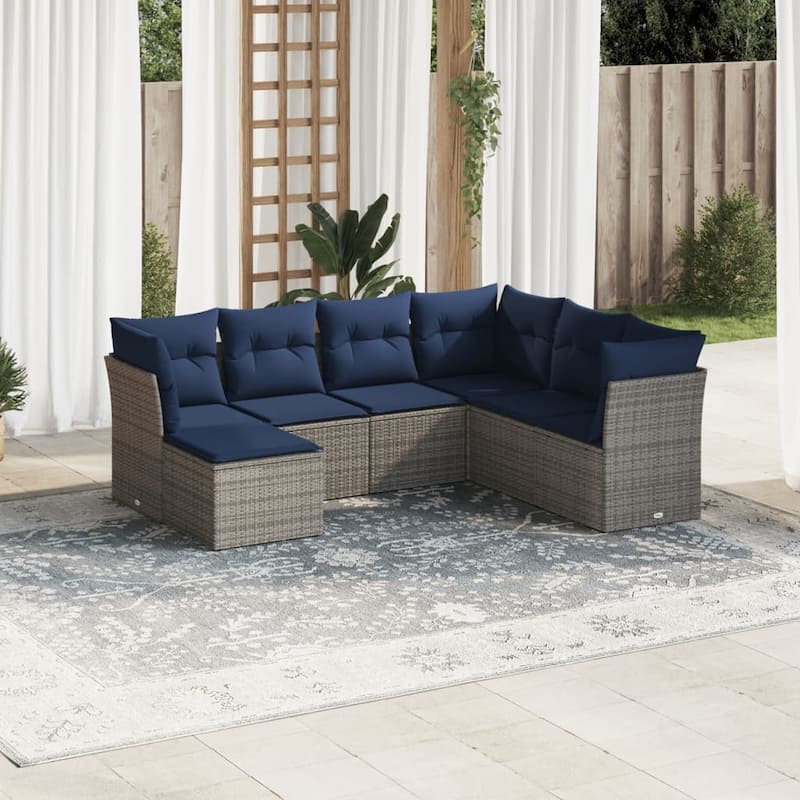 vidaXL 7/8 Piece Patio Sofa Set with Cushions Black/Brown/Gray Poly Rattan - Beige and gray Without table