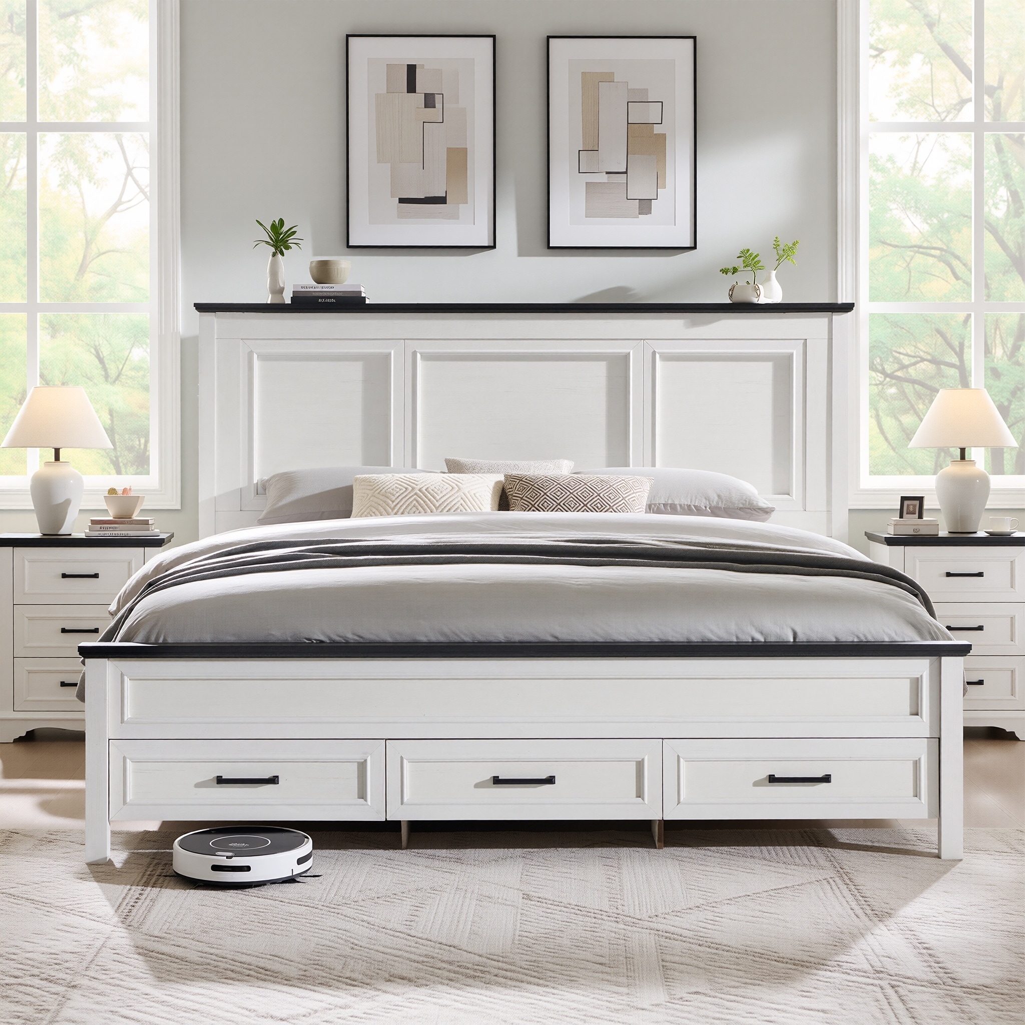 Vintage King Bed Frame with 52" Tall Headboard, Platform Bed frame