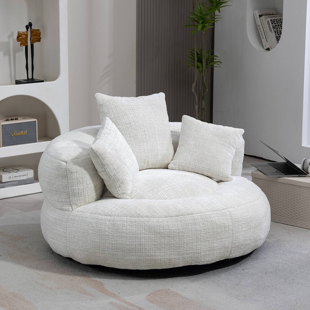 Chenille Upholstered Durable Comfort Lounger High Back Bean Bag Lazy Sofa With Three Pillows