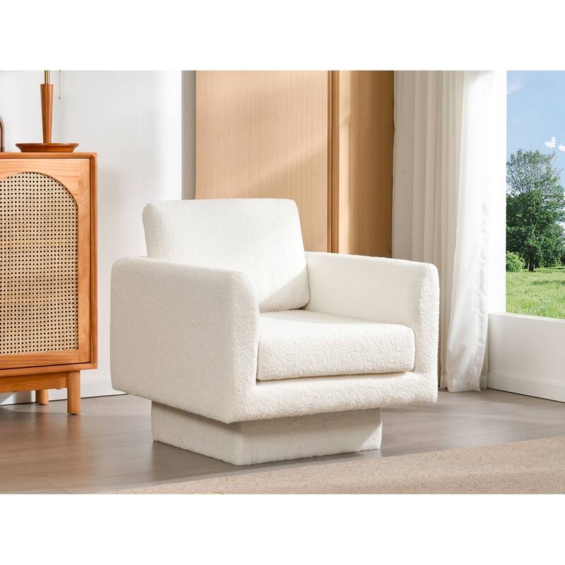 Boucle Swivel Chair with Thick Cushion