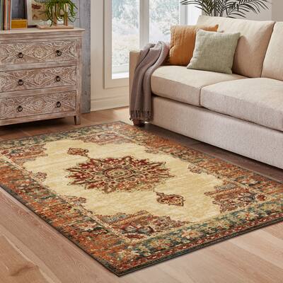 Vista Home Assen Goldtone/Orange Starburst Medallion Area Rug