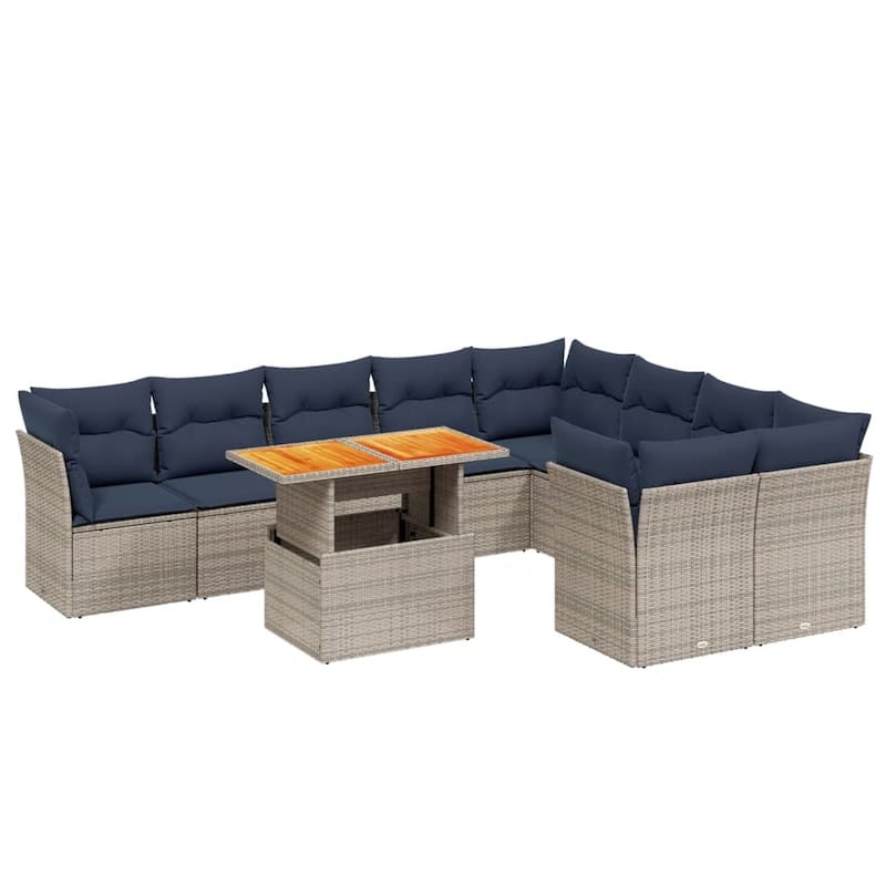 vidaXL Patio Sofa Set with Cushions Outdoor Furniture 10 Piece Poly Rattan - 24.4" x 24.4" x 27.2"