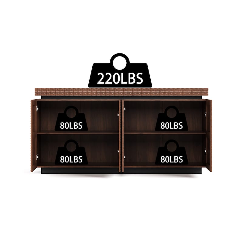 Sideboard Buffet Cabinet 58.3" Modern Accent Storage Sideboard, Rustic 4-Door Freestanding Cabinet with Anti-Dumping Design