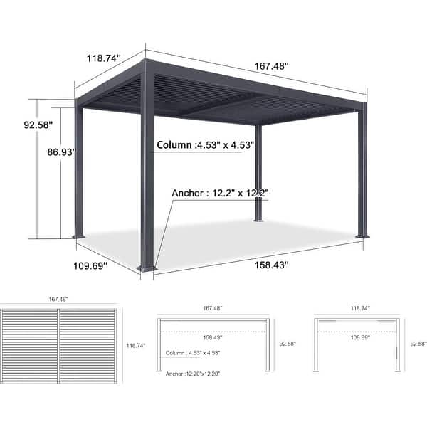 dimension image slide 1 of 36, PURPLE LEAF Outdoor Louvered Pergola with Adjustable Metal Roof for Patio Pergola