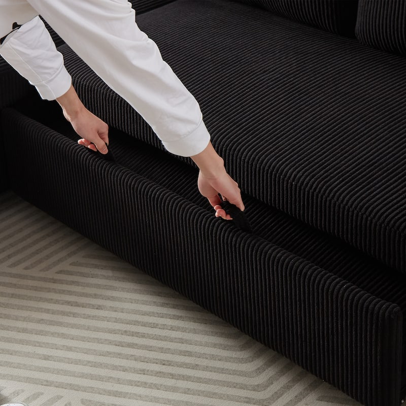 Comfortable Corduroy L-Shaped Combo Sofa Bed - Reversible Sleeper Sofa for Living Room, Office, and Apartment Spaces
