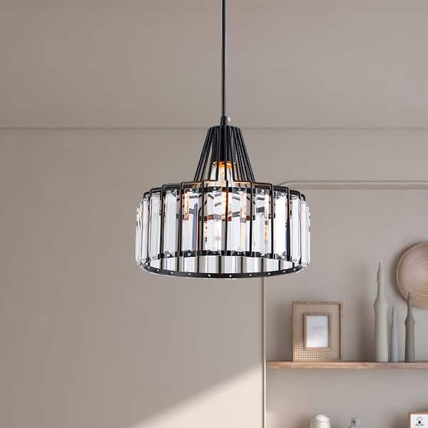 slide 2 of 9, Maxax 1 - Light Single Drum Pendant with Crystal Accents