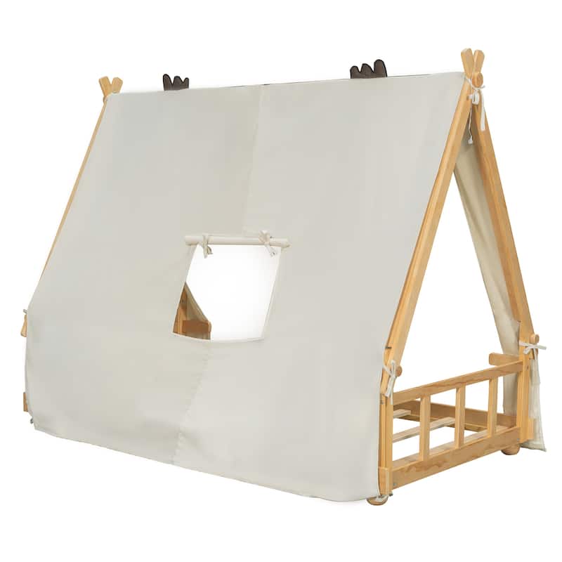 Kids House Bed with Detachable Tent Skylight and Light Features