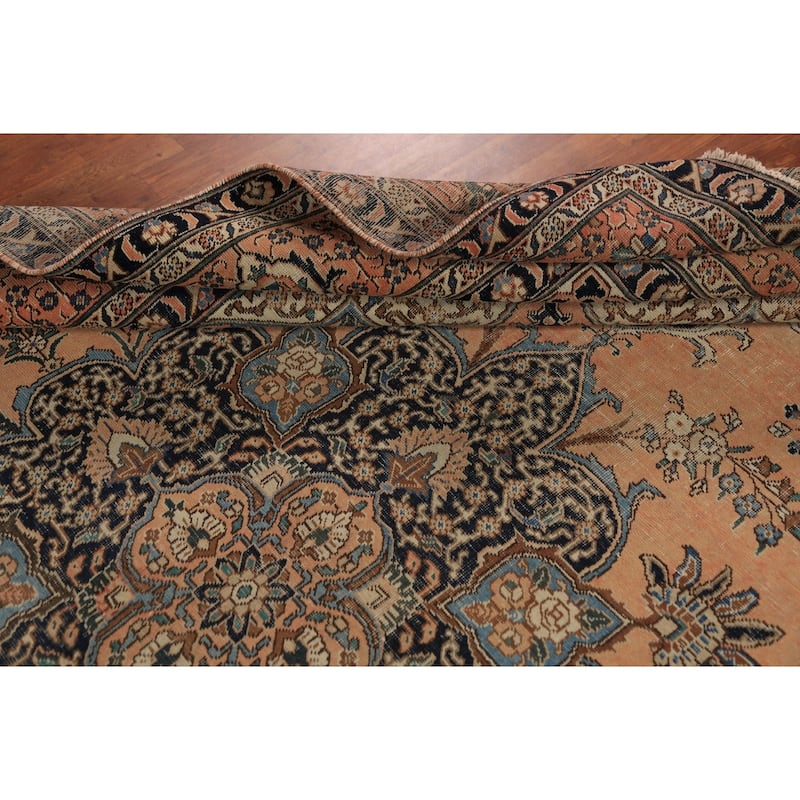 Orange Geometric Tabriz Persian Vintage Rug Handmade Wool Carpet - 7'7" x 11'5"