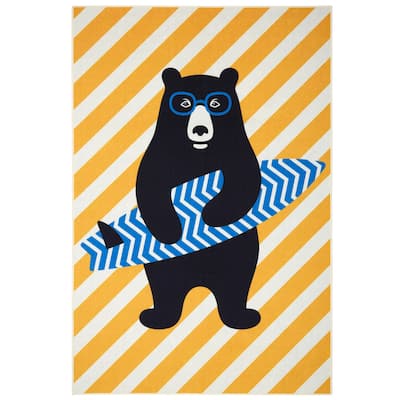 Everwash Imagine Surfer Bear Kid's Washable Area Rug