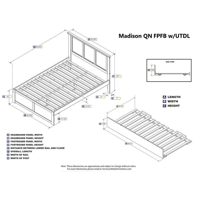 Queen Platform Bed with Footboard & Trundle - Modern Design, Espresso Finish, Space Saving
