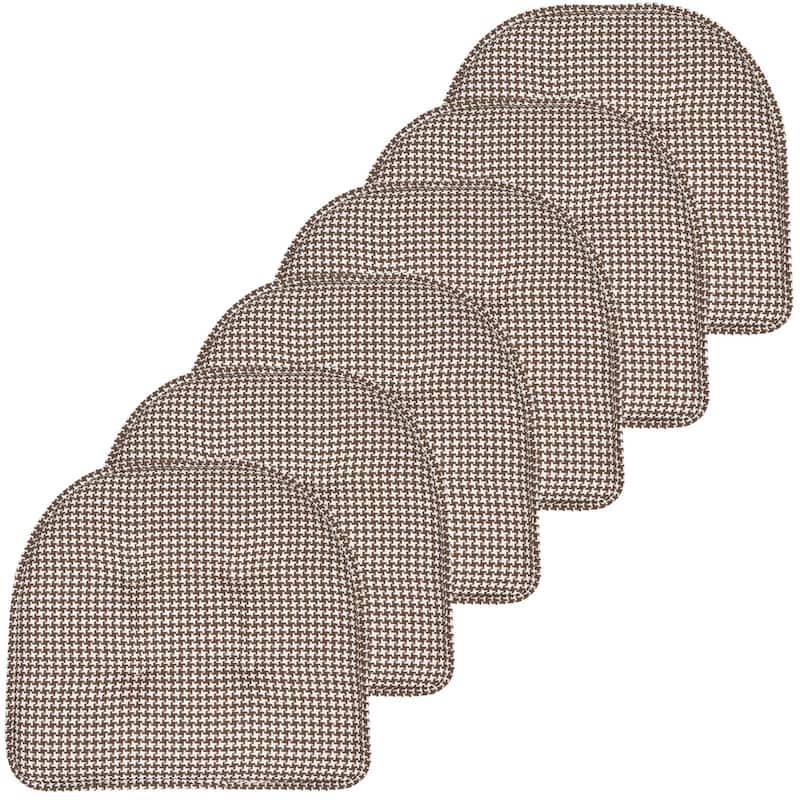 Houndstooth U-Shaped 16" x 17" Memory Foam Chair Pad - Set of 6 - Brown