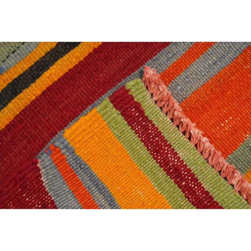 Hand Woven Oriental 100% Wool Carpet Southwestern Geometric Multi-Colored Kilim Area Rug - 8' 4'' X 5' 5''
