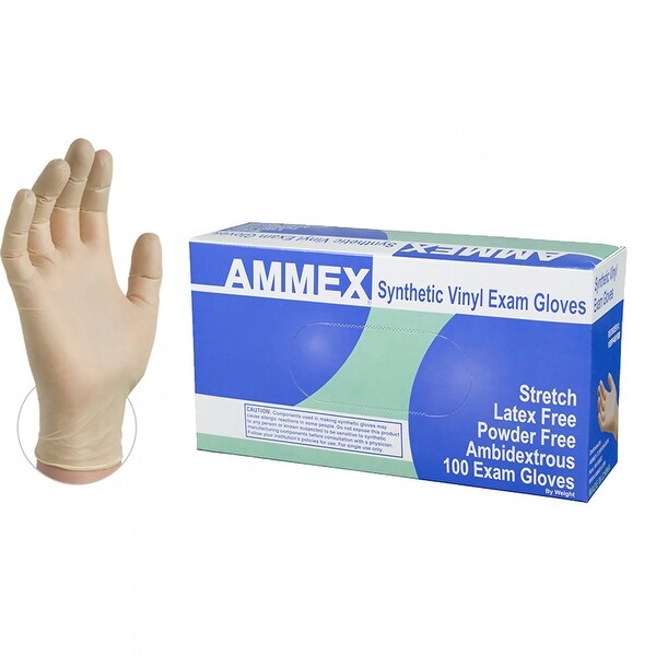 AMMEX VSPF Ivory Stretch Synthetic Vinyl Exam Latex Free Disposable Gloves (Box of 100)