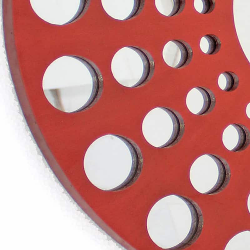 Contemporary Wooden Round Wall Decor Set of 2, with Circle Cut Outs, Red and Silver