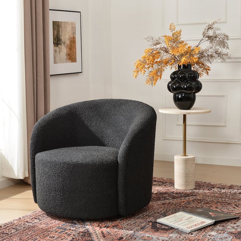 KINWELL 34" W Upholstered Boucle Swivel Barrel Accent Chair