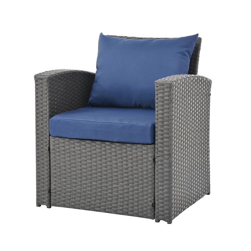 4 PCS Dark Grey Patio Furniture Set with PE Wicker Sofa, Loveseat Set, Chairs, and Tempered Glass Table
