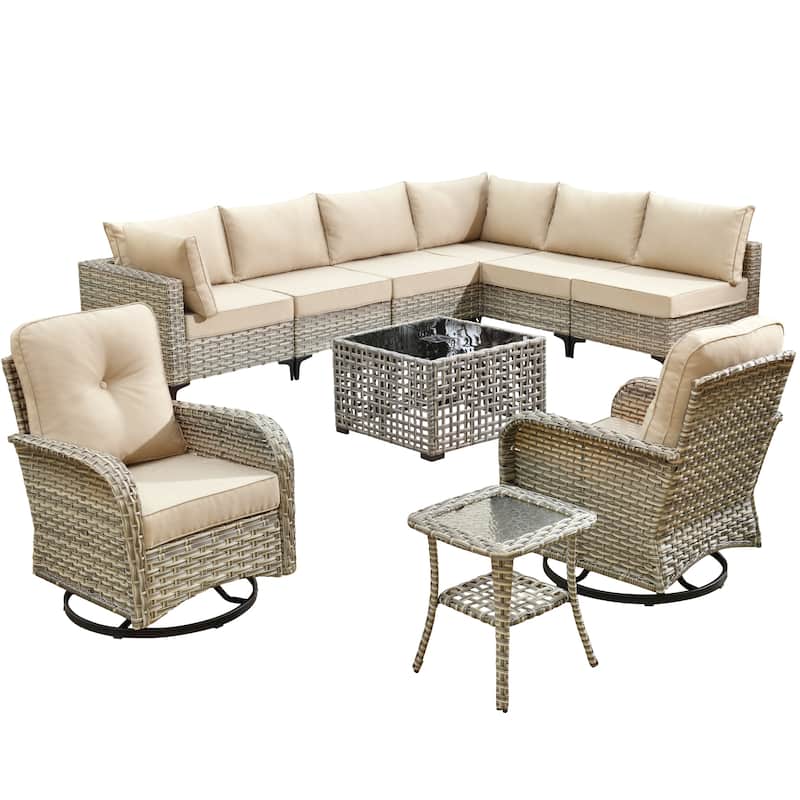 XIZZI 10-piece Patio Furniture Wicker Sectional Set with Swivel Chair