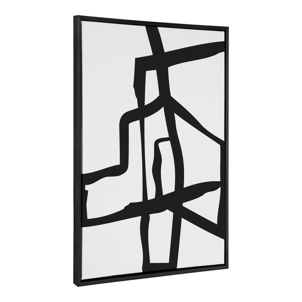 Kate and Laurel Sylvie Bold Sophisticated Abstract Black Stroke Framed Canvas by The Creative Bunch Studio