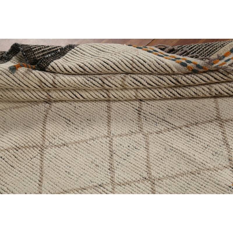 Stripe / Trellis Moroccan Oriental Area Rug Handmade Wool Carpet - 5'9"x 9'10"