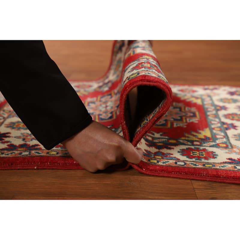 Hand Knotted Oriental 100% Wool Carpet Traditional Geometric Red Kazak Area Rug - 3' 0'' X 2' 0''